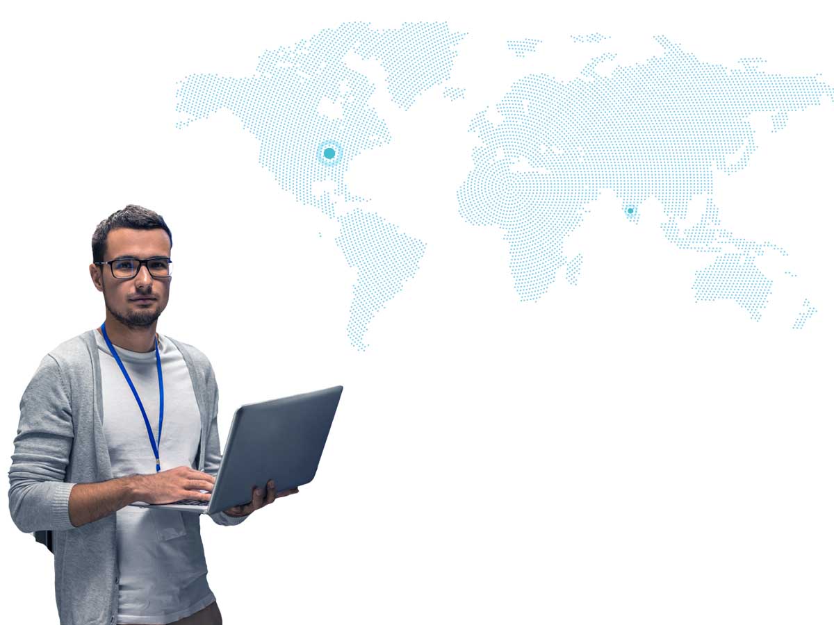 World map with person