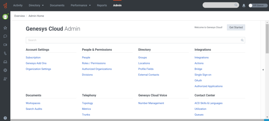 Genesys Cloud admin portal
