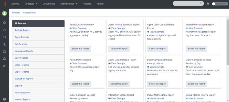Genesys cloud Report dashboard